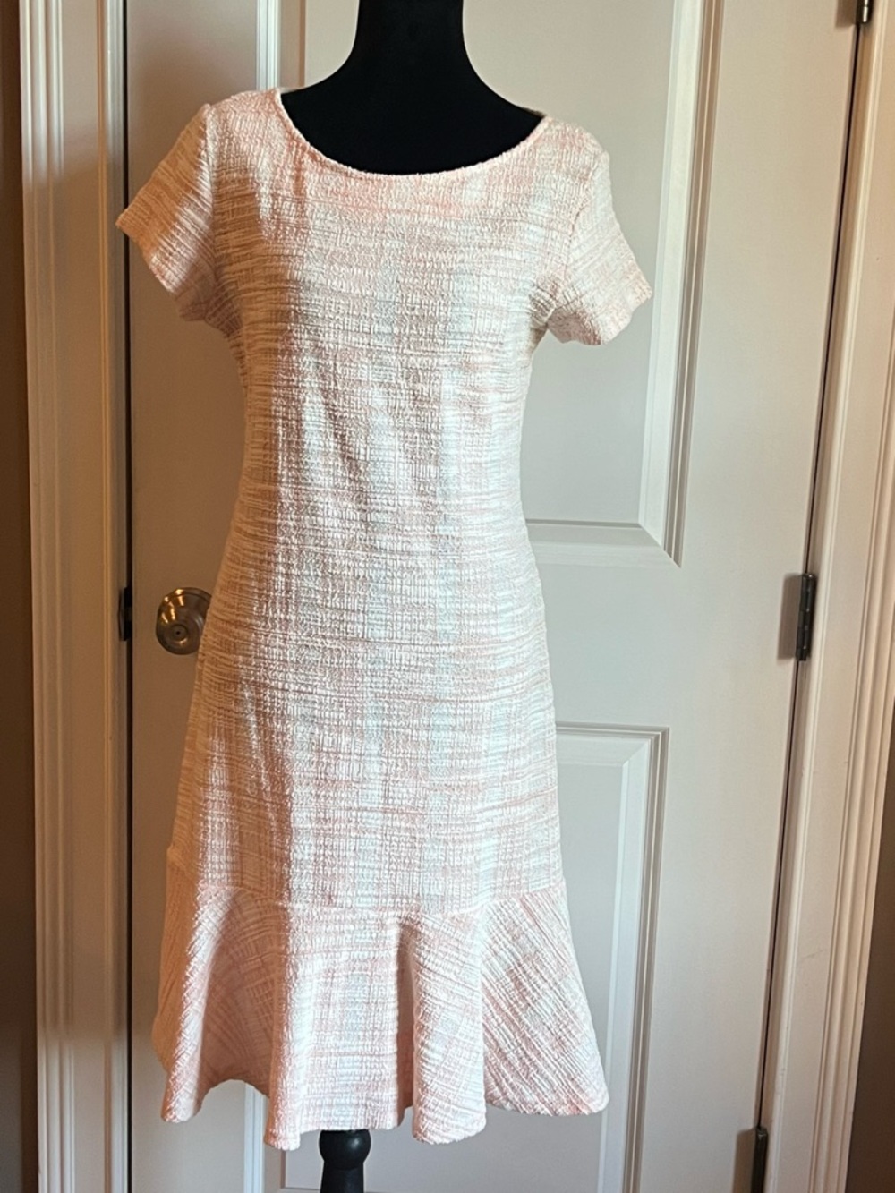 Sharagano Cream Textured Fit-and-Flare Midi Dress